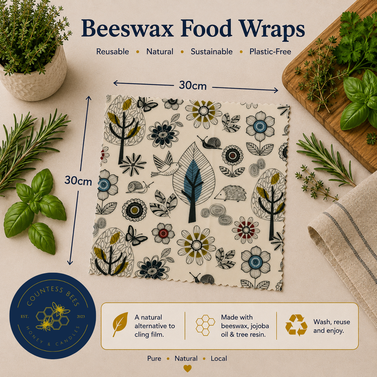 Limited Edition Wildlife Kitchen Beeswax Food Wraps Collection