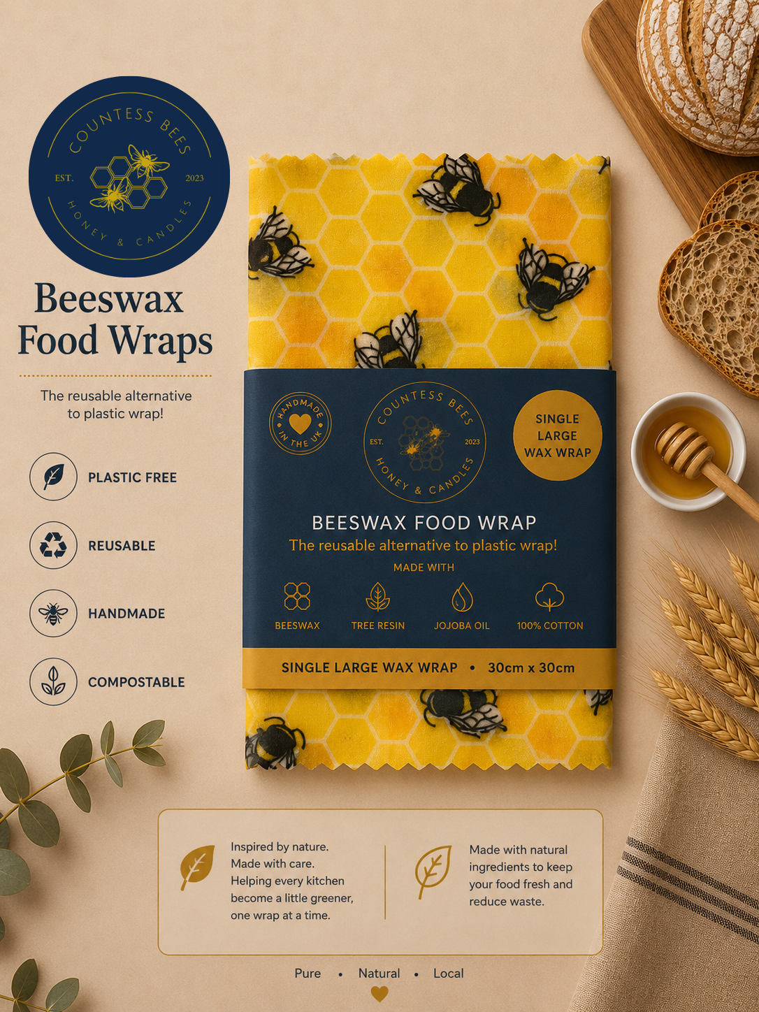 Bumblebee Beeswax Food Wrap