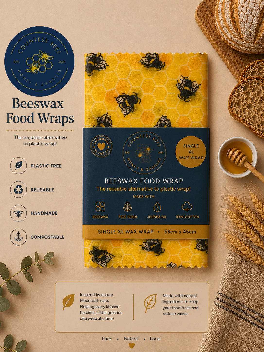 Golden Honeycomb XL Beeswax Wrap