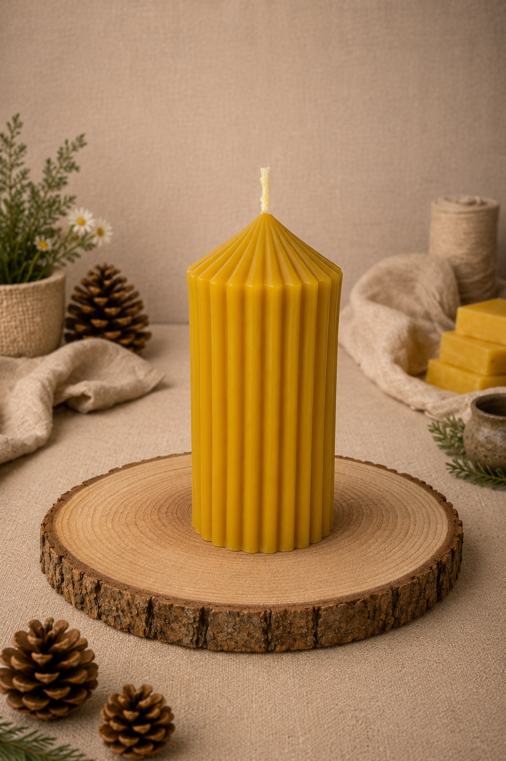 XL Fluted Pillar Beeswax Candle