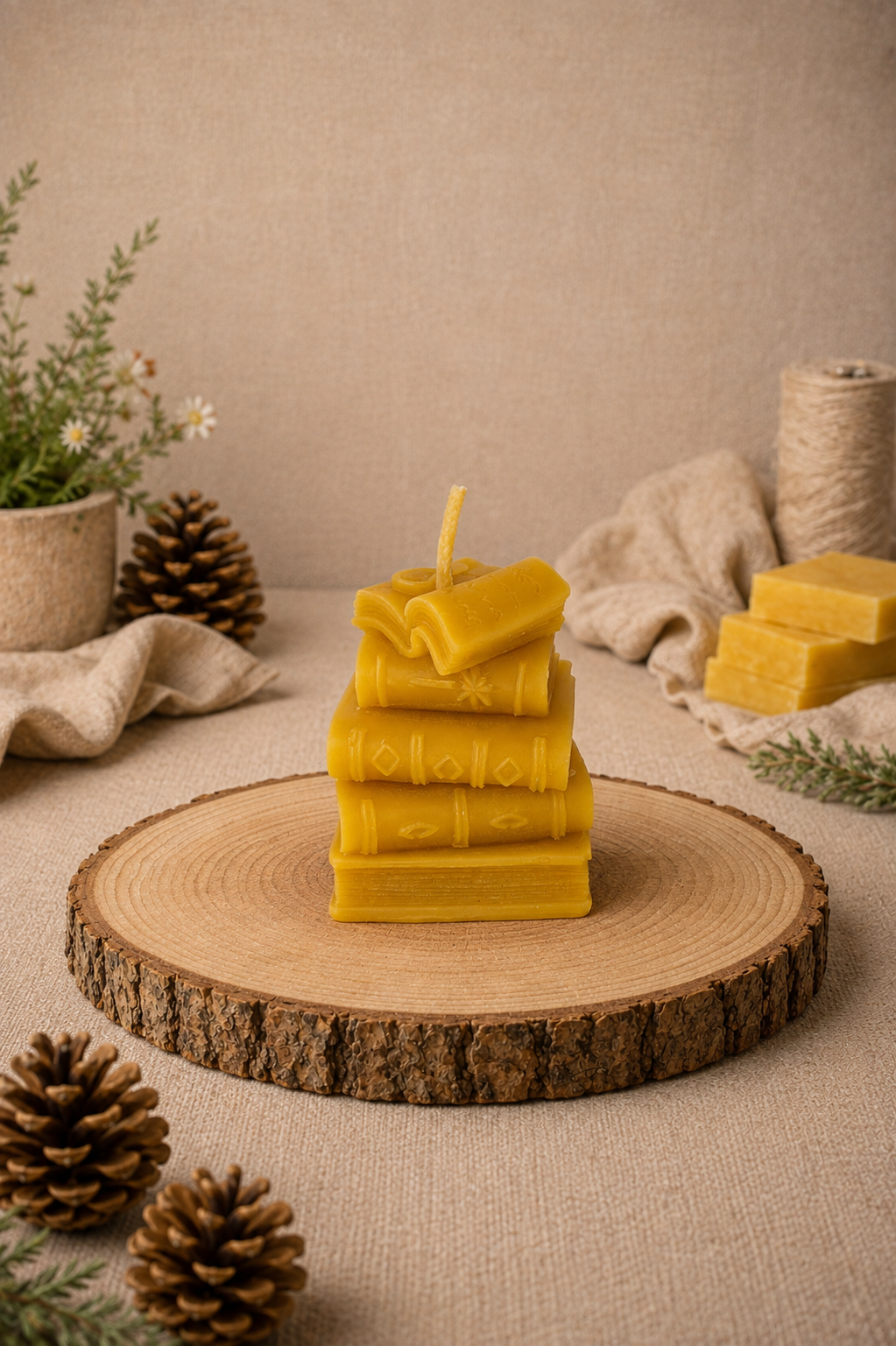 Stack O' Books Beeswax Candle