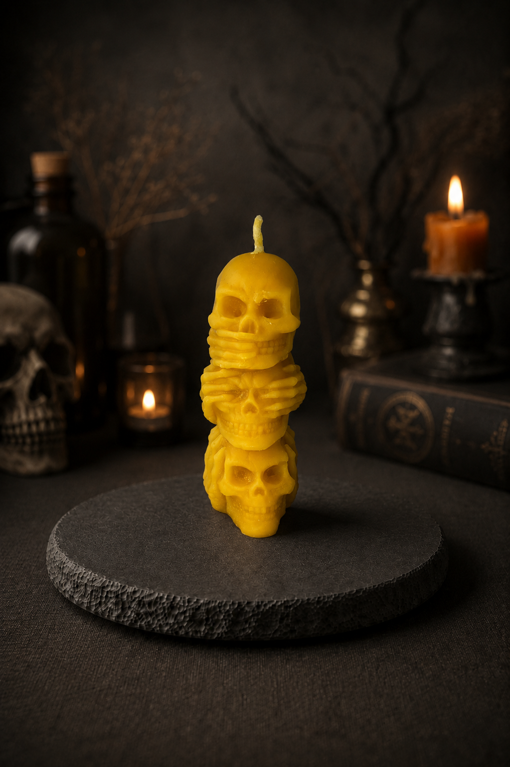 Three Wise Skulls Beeswax Candle