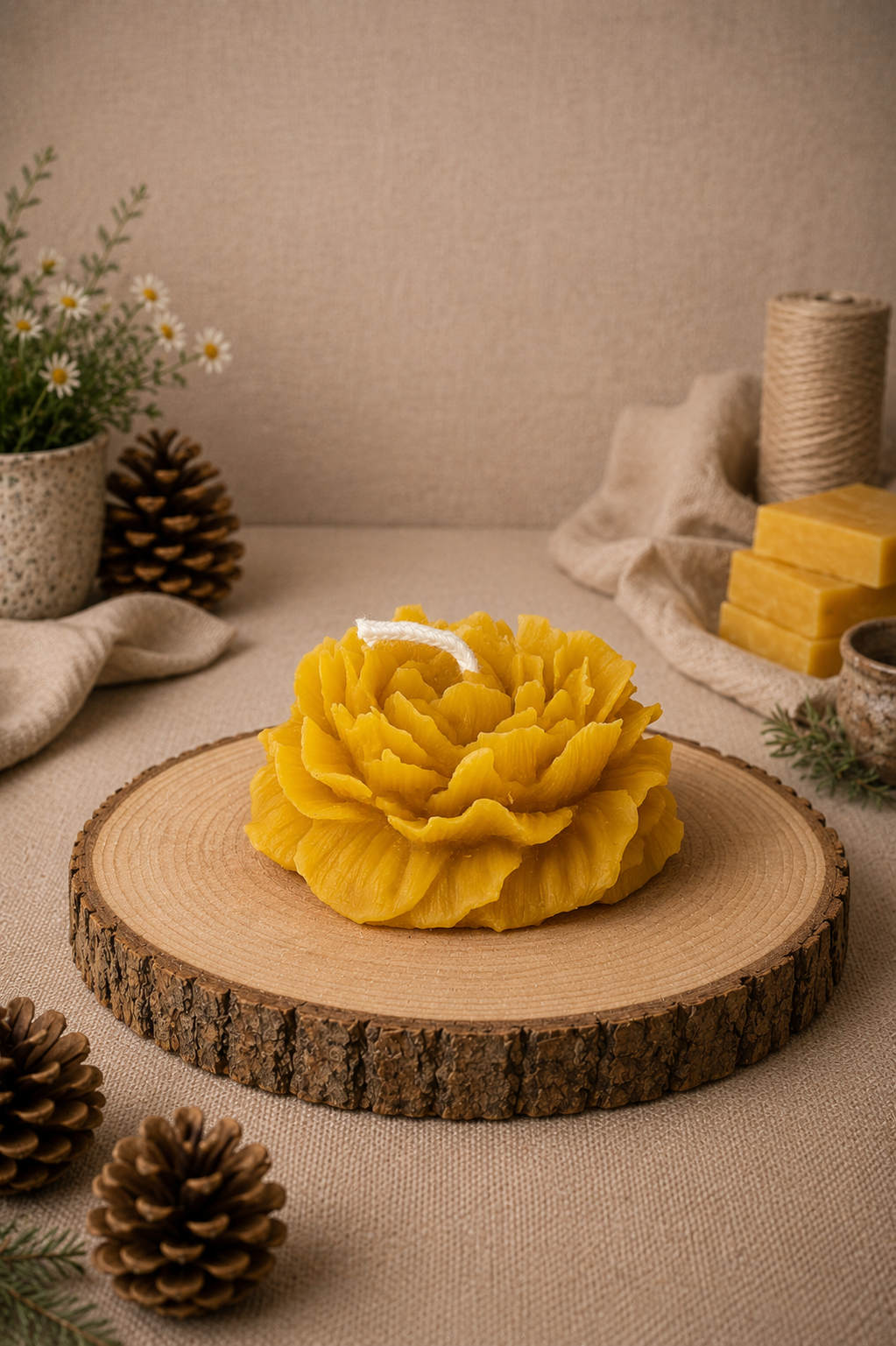 Peony Flower Beeswax Candle