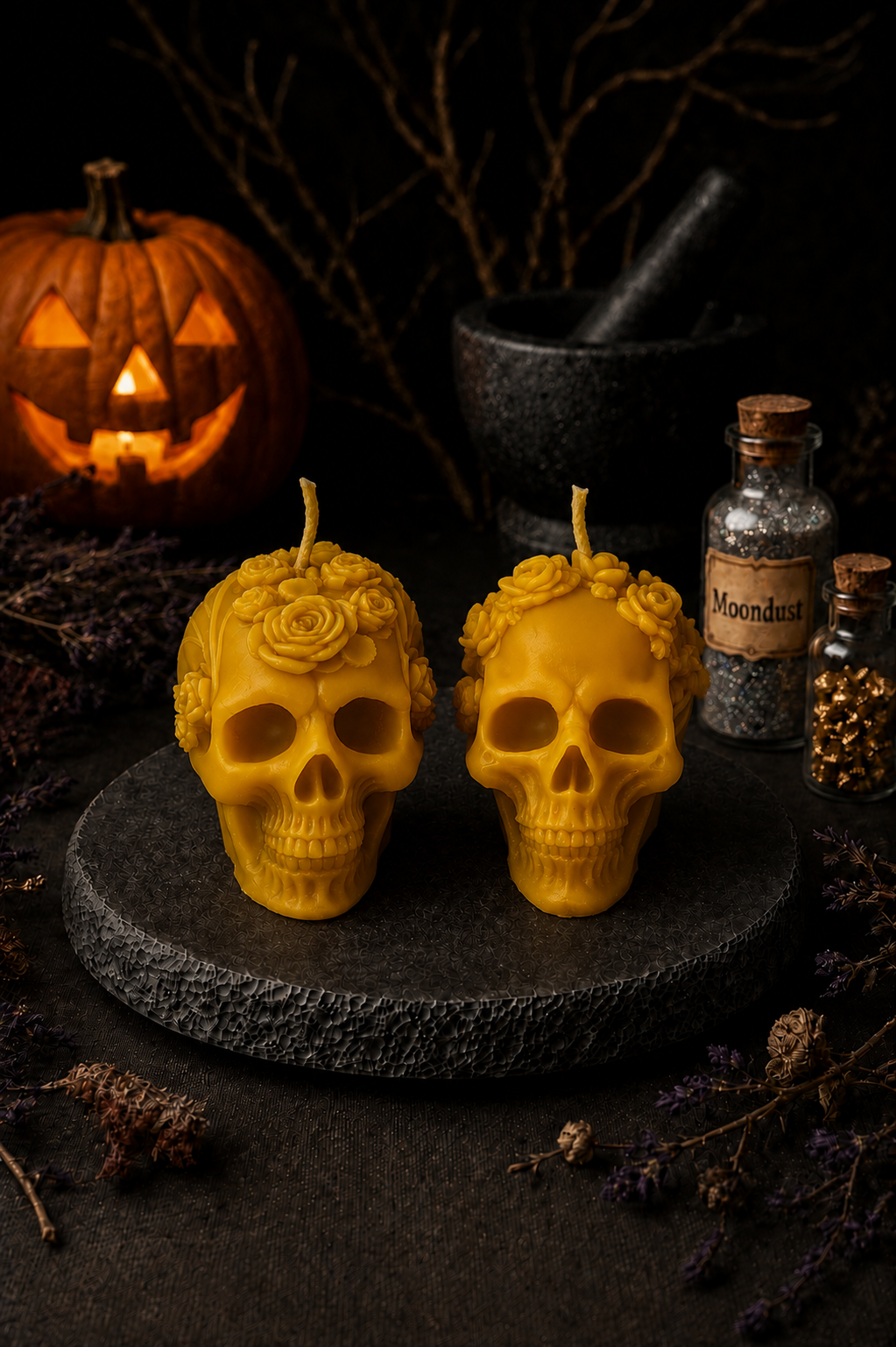 Floral Skulls Beeswax Candle Set