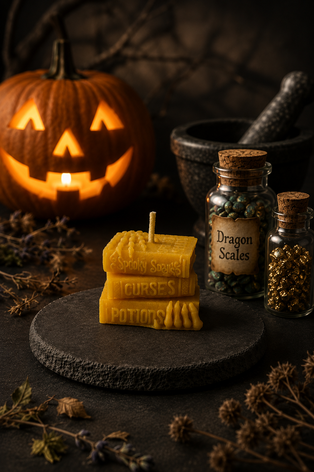 Stack O'Spellbooks Beeswax Candle