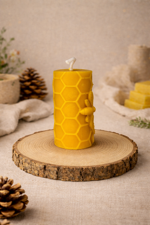 Bee & Blossom Pillar Beeswax Candle