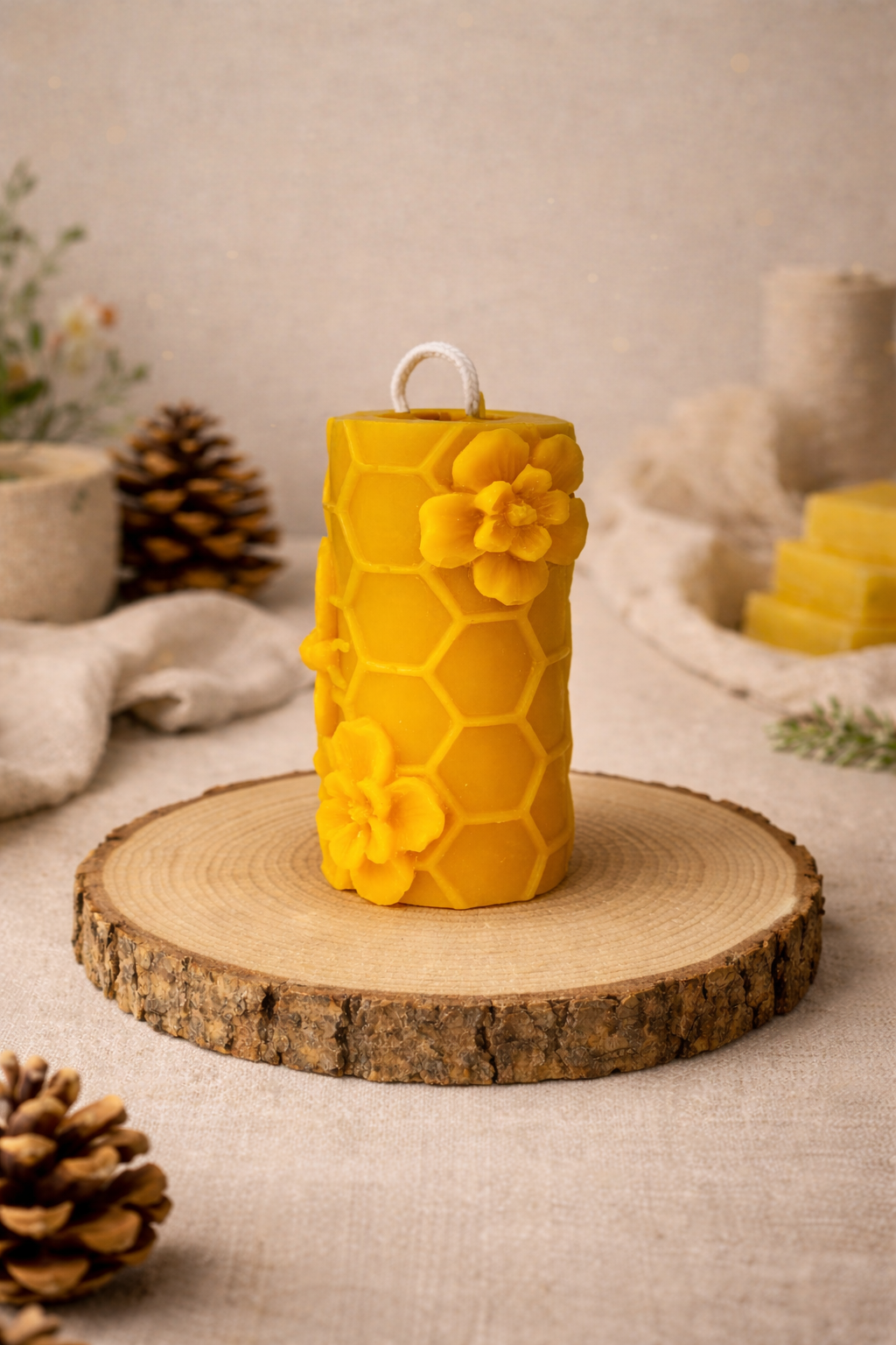 Bee & Blossom Pillar Beeswax Candle