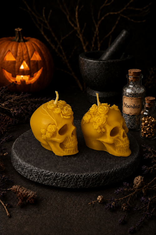 Floral Skulls Beeswax Candle Set
