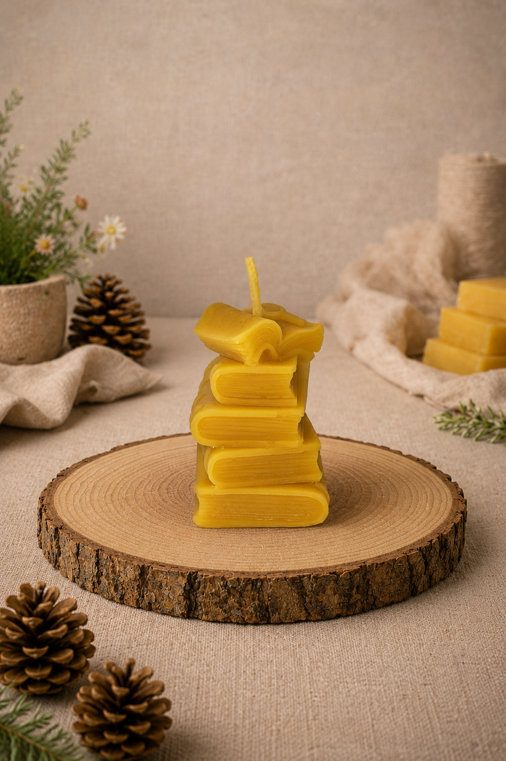 Stack O' Books Beeswax Candle