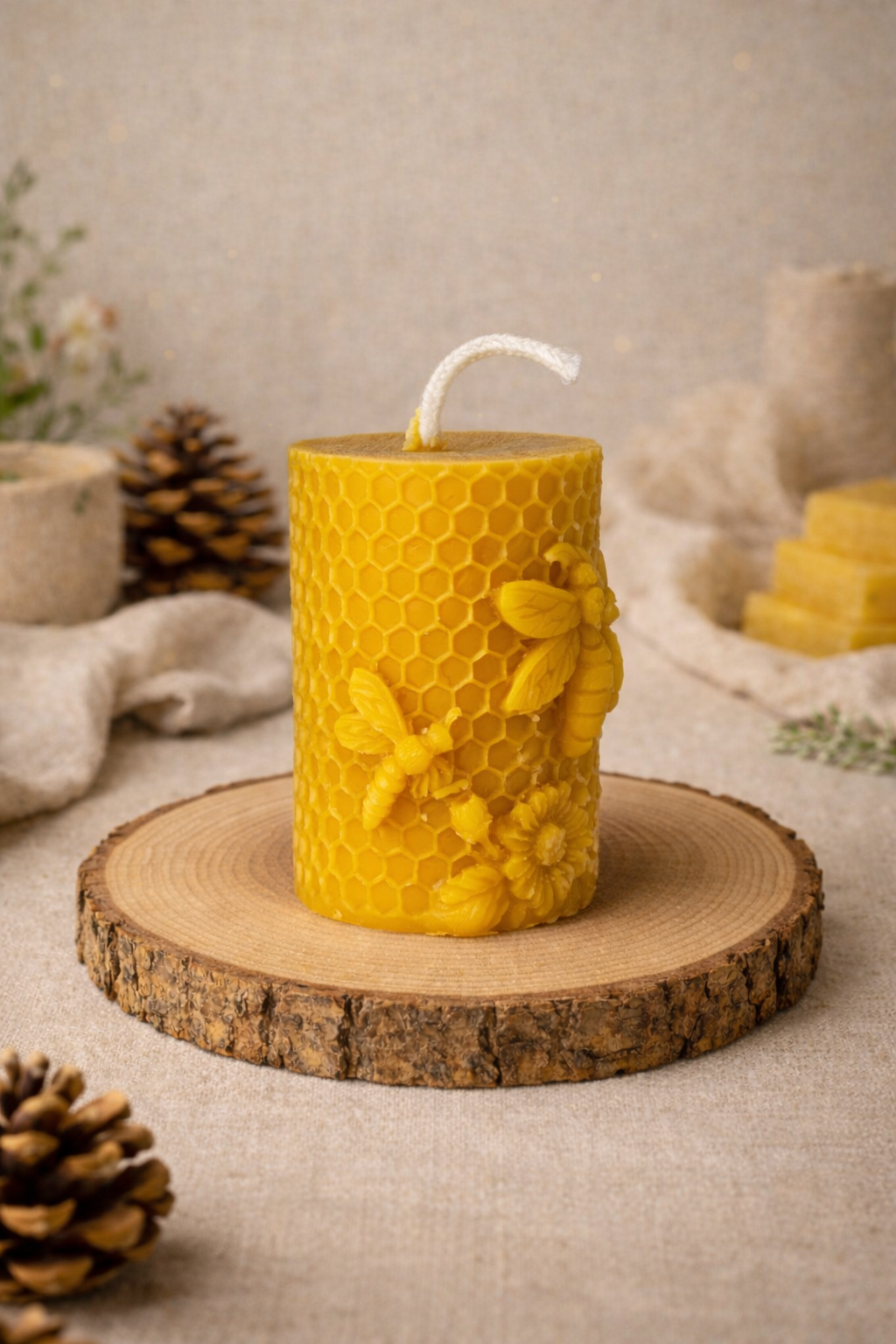 Bee Garden Cylinder Beeswax Candle
