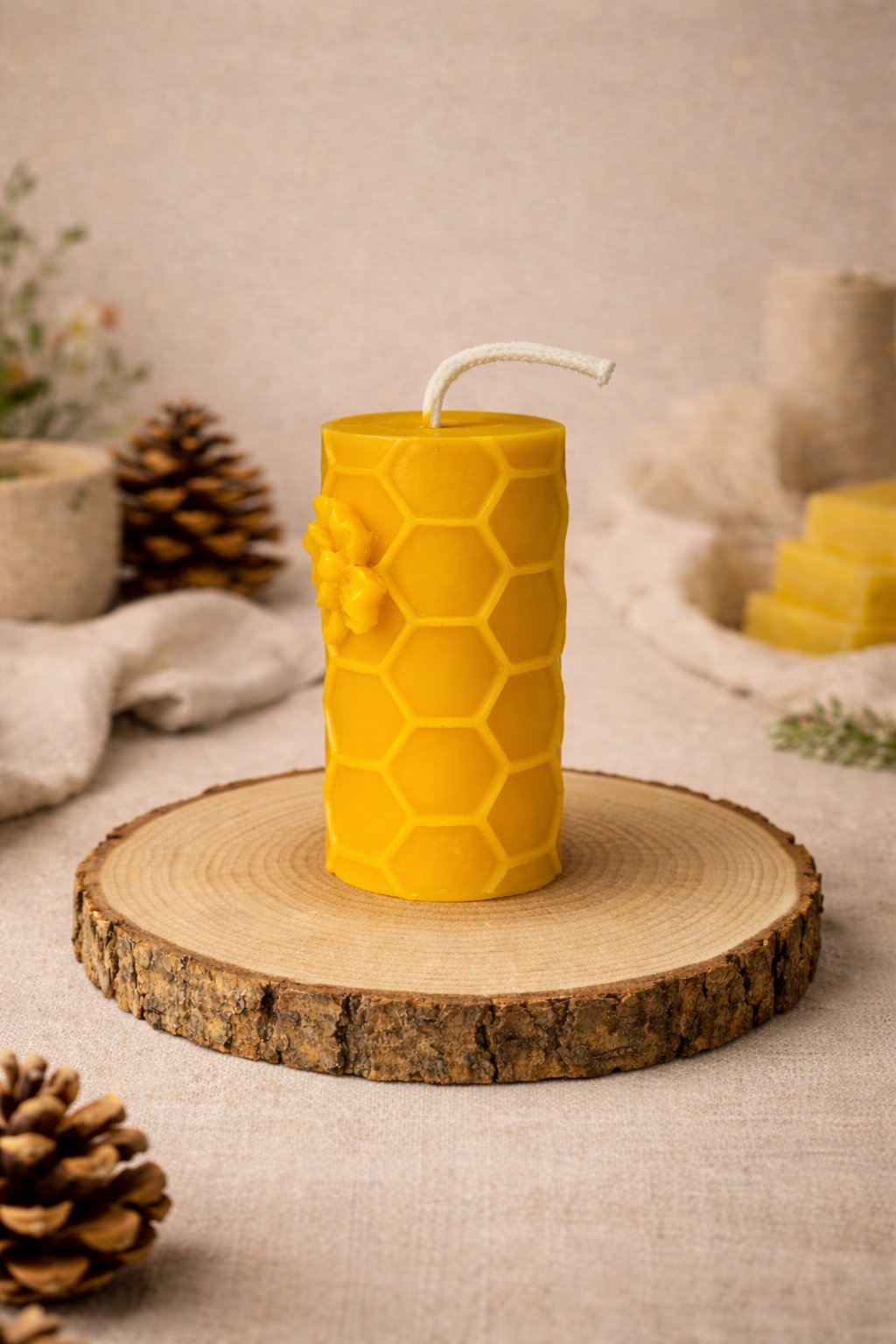Bee & Blossom Pillar Beeswax Candle
