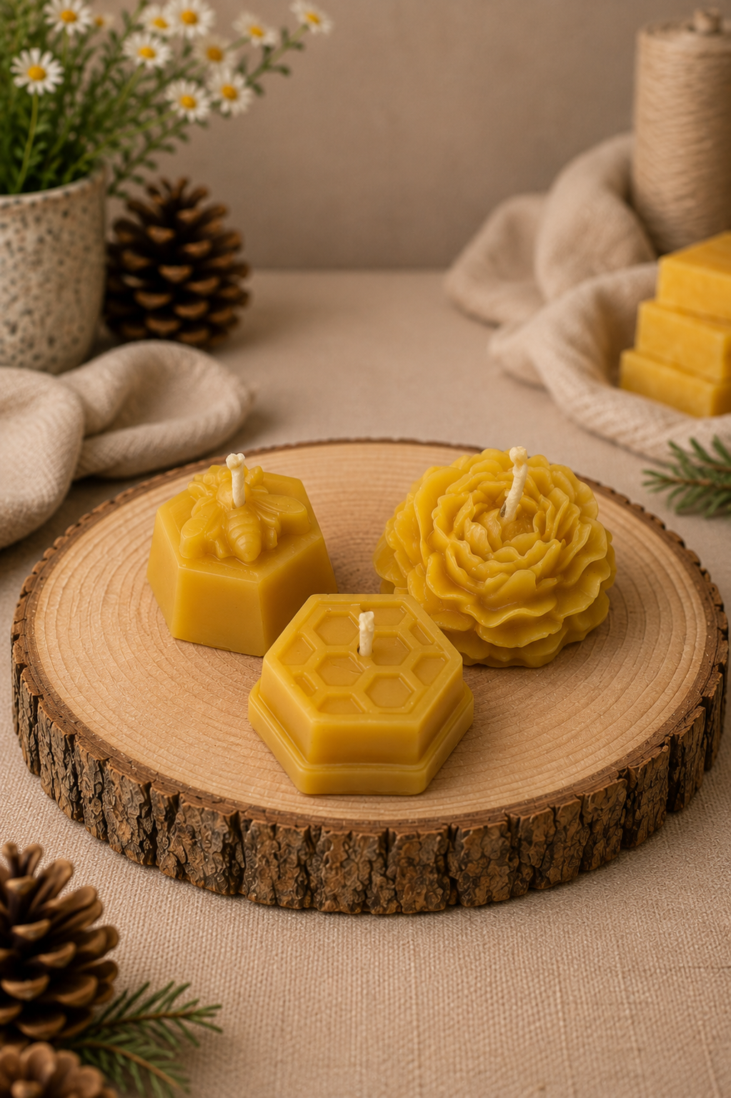The Hive Selection Beeswax Tealight Trio