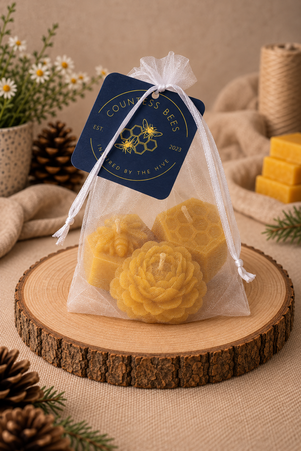 The Hive Selection Beeswax Tealight Trio