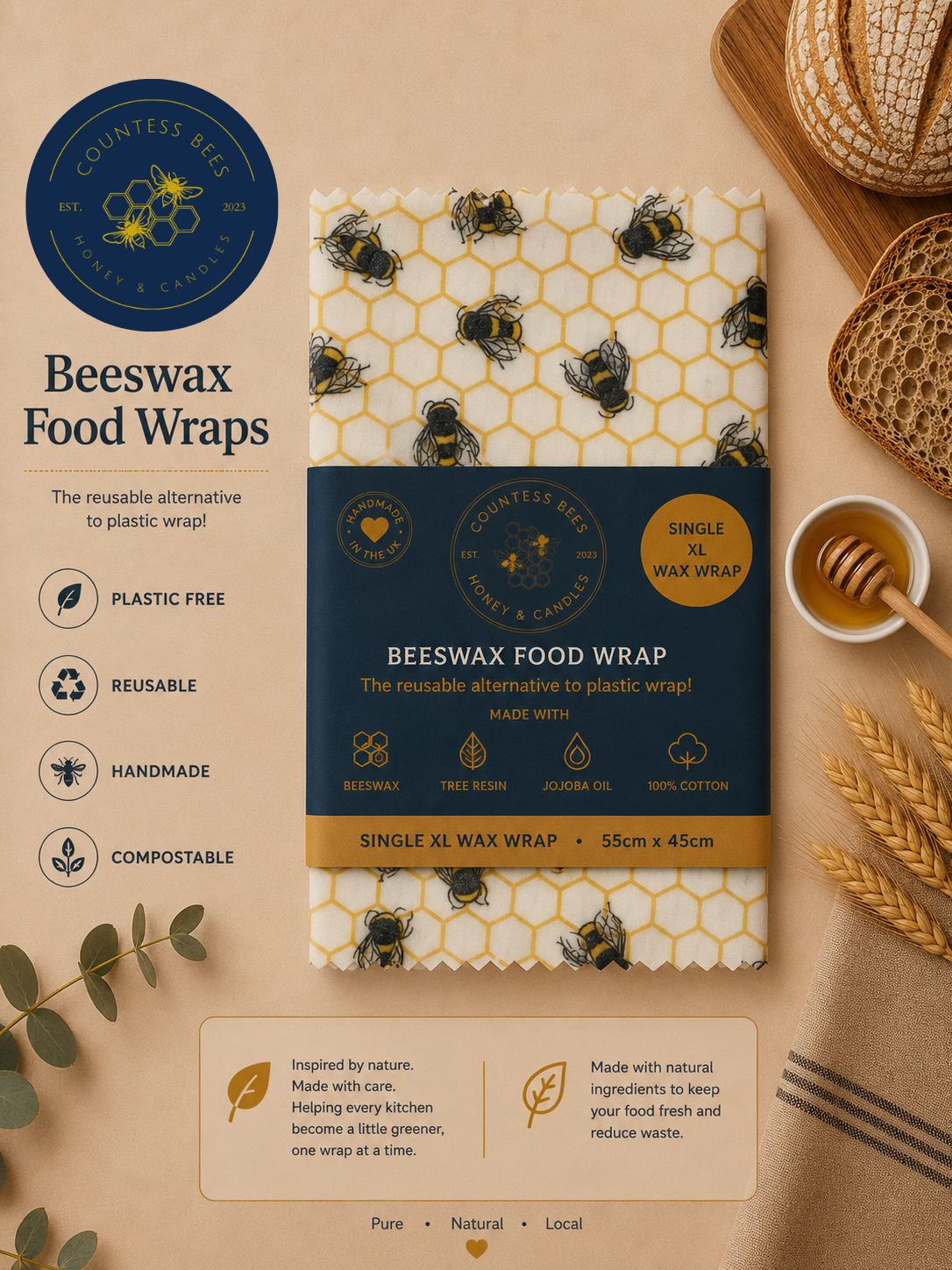 Hive & Honey XL Beeswax Wrap